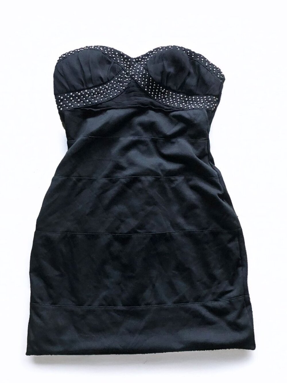 Edgy Black Bodycon Mini Dress | Strapless Bandage Style with Silver Metal Accent